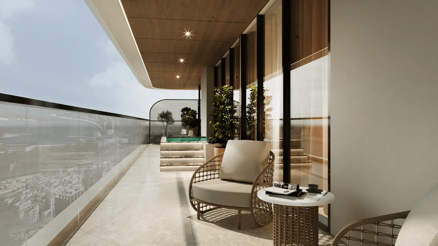 Balcony with private plunge pool, developer render