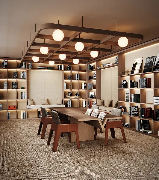 Library and work lounge, developer render