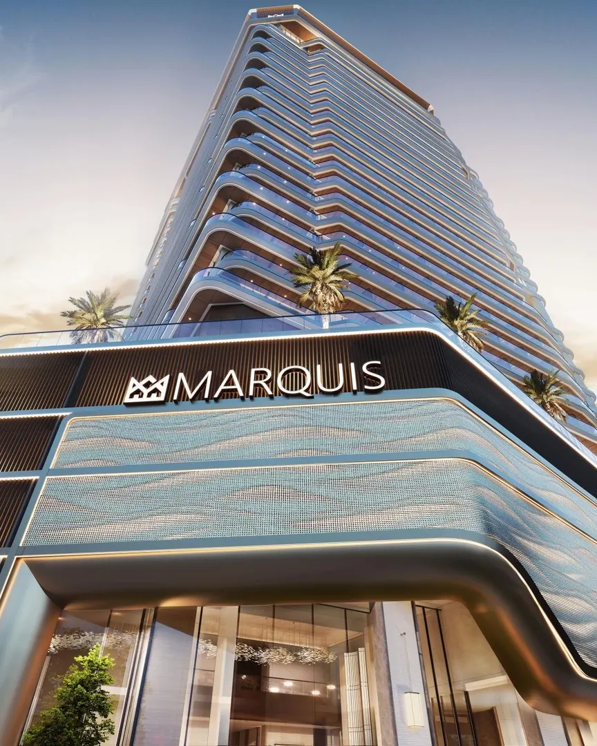 Marquis One entrance and tower, developer render