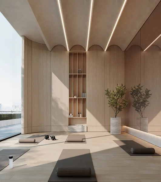 Yoga studio with city view, developer render